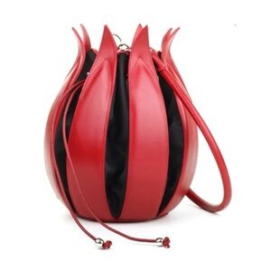 Bylin red leather Tulip handbag